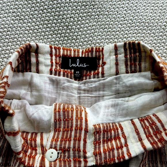 Lulu's High Waist Tan and White Striped Shorts - Picture 4 of 6